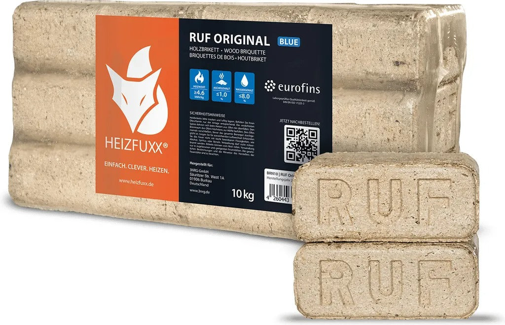 Heizfuxx RUF Original Blue Briketts – 960 kg Palette (96 x 10 kg)