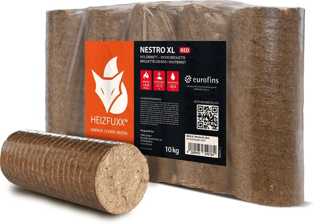 Heizfuxx Nestro XL Red Hartholzbriketts – 960 kg Palette (96 x 10 kg)
