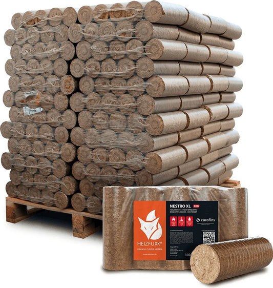 Heizfuxx Nestro XL Red Hartholzbriketts – 960 kg Palette (96 x 10 kg)